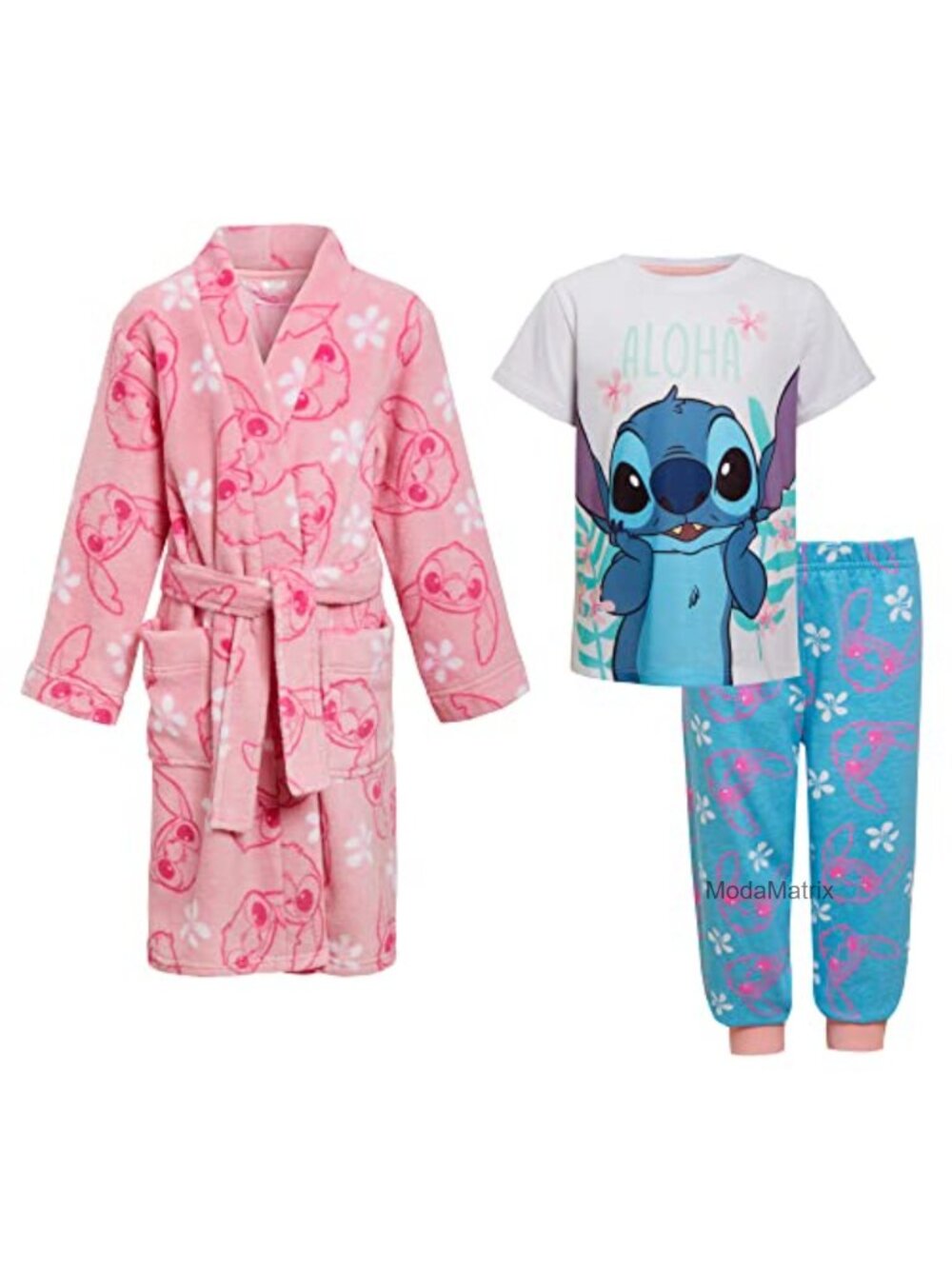 Disney Stitch Girls 3-Piece PJ & Dressing Gown Set Cotton Blend